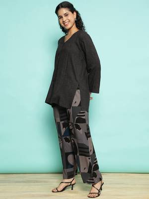 Senorita grey black  modal solid co-ord set - regular fit, full sleeve 2