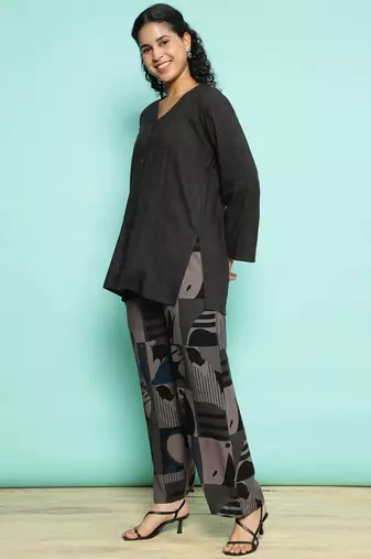 Senorita grey black  modal solid co-ord set - regular fit, full sleeve