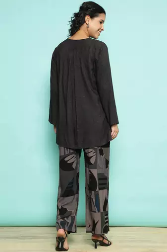 Senorita grey black  modal solid co-ord set - regular fit, full sleeve