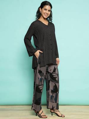 Senorita grey black  modal solid co-ord set - regular fit, full sleeve 4