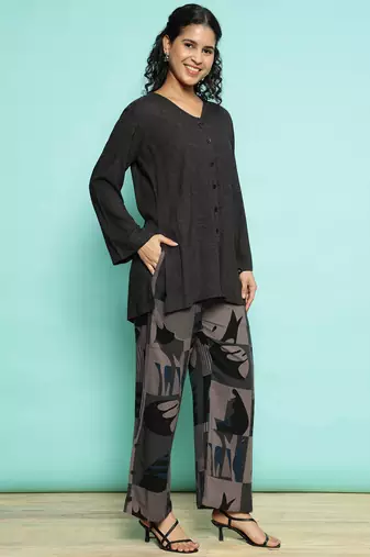 Senorita grey black  modal solid co-ord set - regular fit, full sleeve
