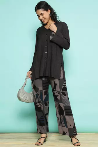 Senorita grey black  modal solid co-ord set - regular fit, full sleeve