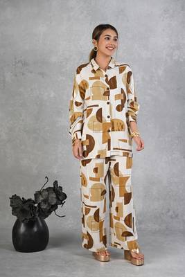 green white modal slub printed co ord set 1