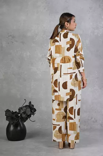 green white modal slub printed co ord set