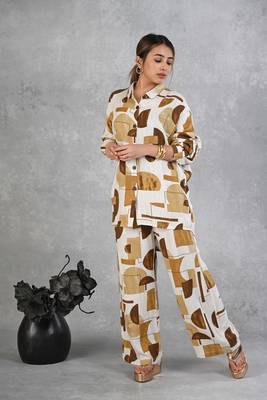 green white modal slub printed co ord set 3
