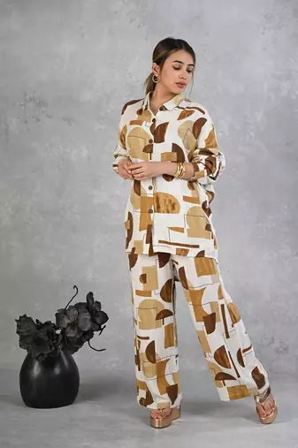green white modal slub printed co ord set