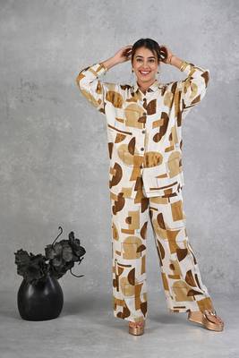 green white modal slub printed co ord set 4