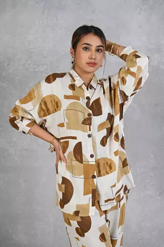 green white modal slub printed co ord set