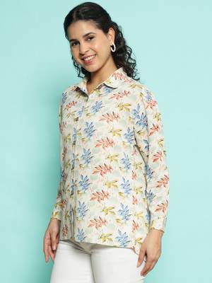 Senorita beige orange  modal printed shirt, full sleeve 2