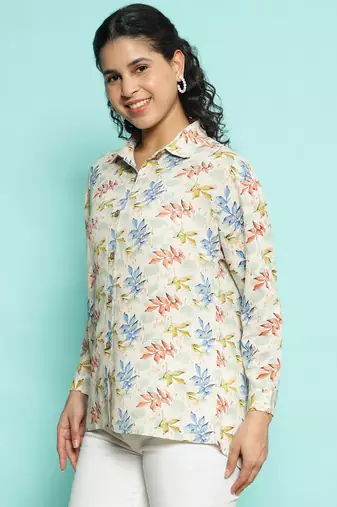 Senorita beige orange  modal printed shirt, full sleeve