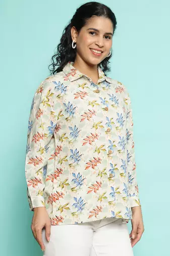Senorita beige orange  modal printed shirt, full sleeve