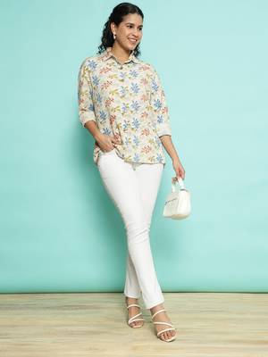 Senorita beige orange  modal printed shirt, full sleeve 5