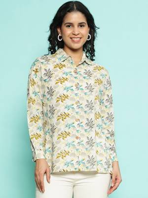 Senorita beige green modal printed shirt, full sleeve 1