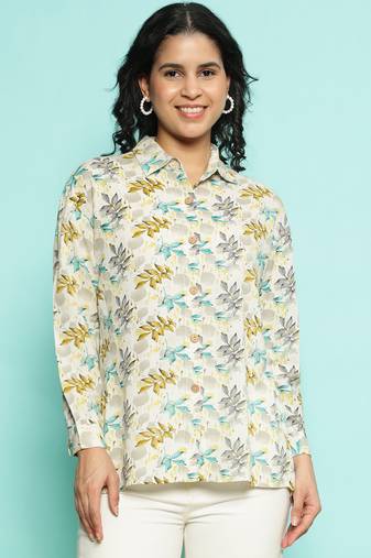 Senorita beige green modal printed shirt, full sleeve