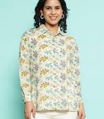 Senorita beige green modal printed shirt, full sleeve