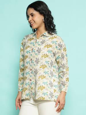 Senorita beige green modal printed shirt, full sleeve 2