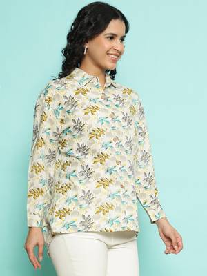 Senorita beige green modal printed shirt, full sleeve 3