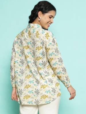 Senorita beige green modal printed shirt, full sleeve 4