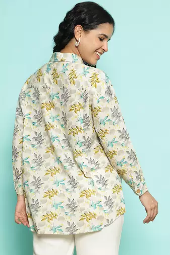 Senorita beige green modal printed shirt, full sleeve