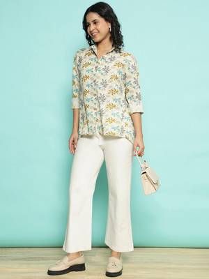 Senorita beige green modal printed shirt, full sleeve 5