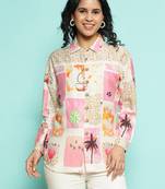 Senorita beige-pink modal printed shirt, full sleeve
