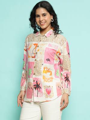 Senorita beige-pink modal printed shirt, full sleeve 2