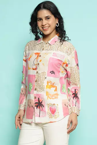 Senorita beige-pink modal printed shirt, full sleeve