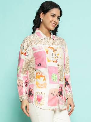 Senorita beige-pink modal printed shirt, full sleeve 3