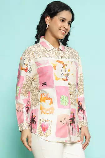 Senorita beige-pink modal printed shirt, full sleeve