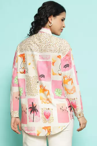 Senorita beige-pink modal printed shirt, full sleeve