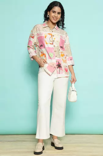 Senorita beige-pink modal printed shirt, full sleeve