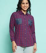 Senorita pink 100%cotton checks shirt, full sleeve