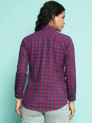 Senorita pink 100%cotton checks shirt, full sleeve 4