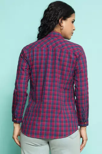 Senorita pink 100%cotton checks shirt, full sleeve