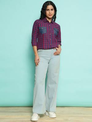 Senorita pink 100%cotton checks shirt, full sleeve 5