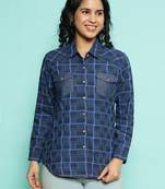 Senorita navy blue 100%cotton checks shirt, full sleeve