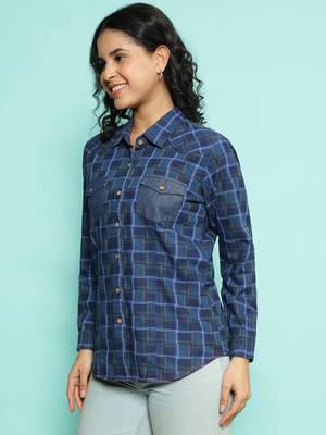 Senorita navy blue 100%cotton checks shirt, full sleeve 2