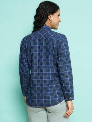 Senorita navy blue 100%cotton checks shirt, full sleeve 4