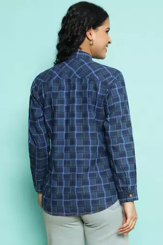 Senorita navy blue 100%cotton checks shirt, full sleeve