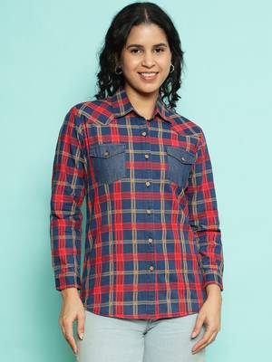 Senorita red 100%cotton checks shirt, full sleeve 1