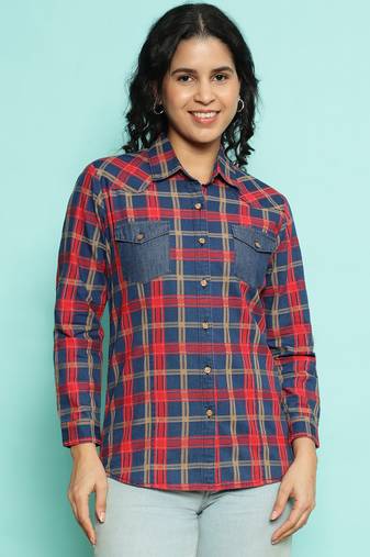 Senorita red 100%cotton checks shirt, full sleeve