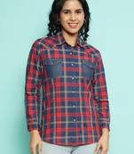 Senorita red 100%cotton checks shirt, full sleeve