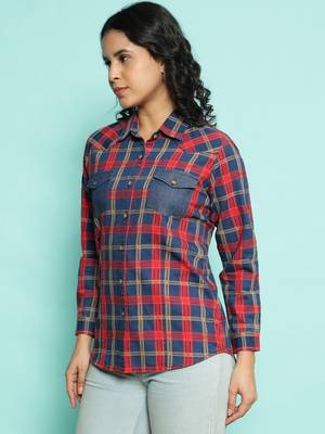 Senorita red 100%cotton checks shirt, full sleeve 2