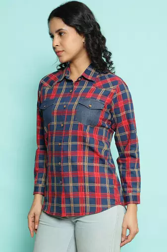 Senorita red 100%cotton checks shirt, full sleeve