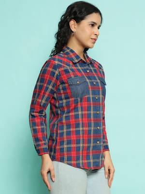 Senorita red 100%cotton checks shirt, full sleeve 3