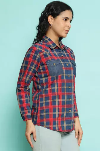 Senorita red 100%cotton checks shirt, full sleeve