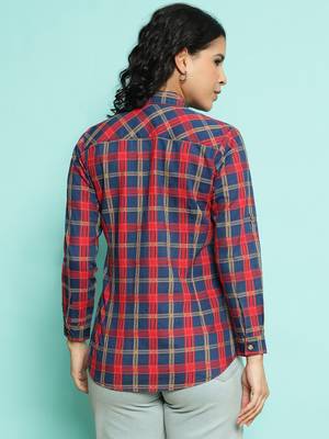 Senorita red 100%cotton checks shirt, full sleeve 4
