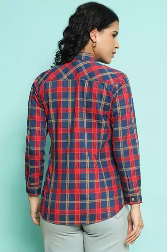 Senorita red 100%cotton checks shirt, full sleeve
