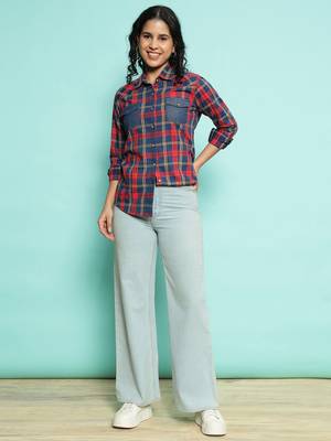 Senorita red 100%cotton checks shirt, full sleeve 5