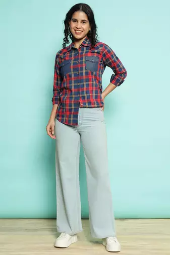 Senorita red 100%cotton checks shirt, full sleeve